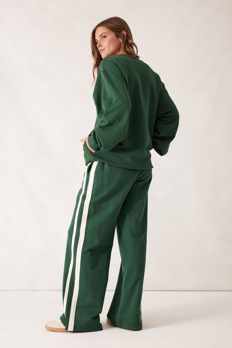 Wide Leg Terry Track Pant | Pine Green