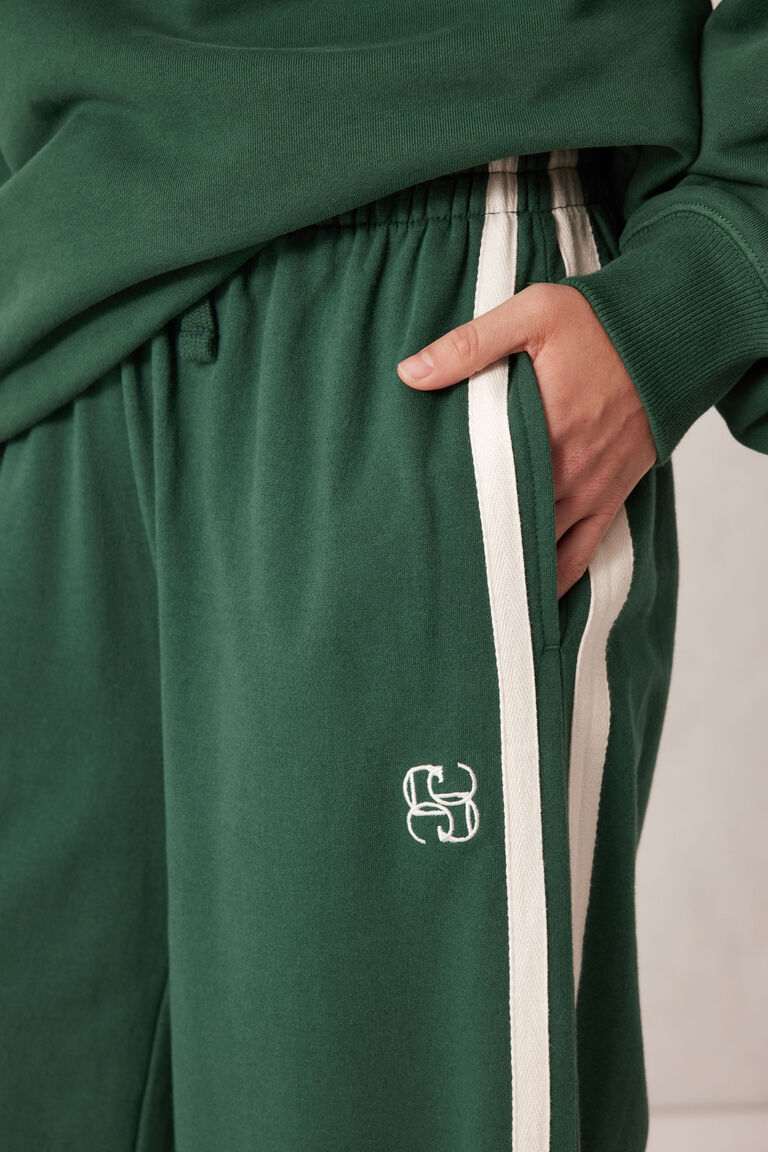 Wide Leg Terry Track Pant | Pine Green