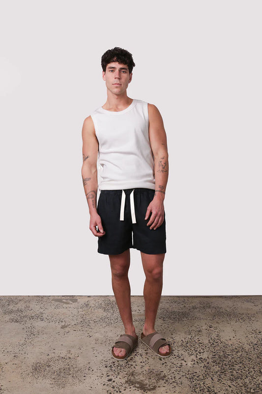 Amalfi Stripe Linen Short | Midnight