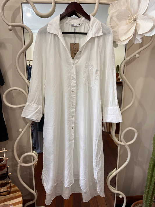 Zara White Linen Dress | Size M