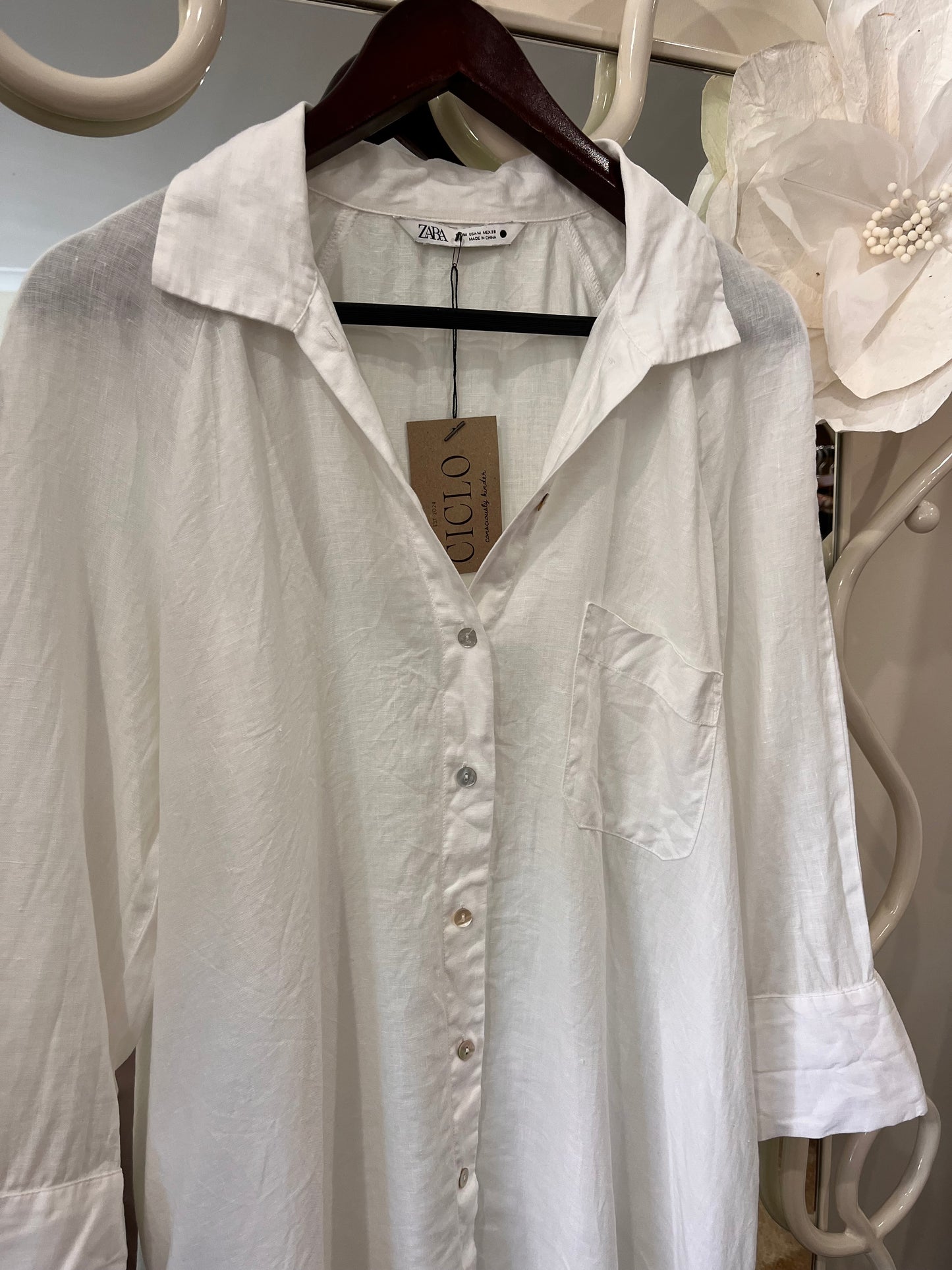 Zara White Linen Dress | Size M