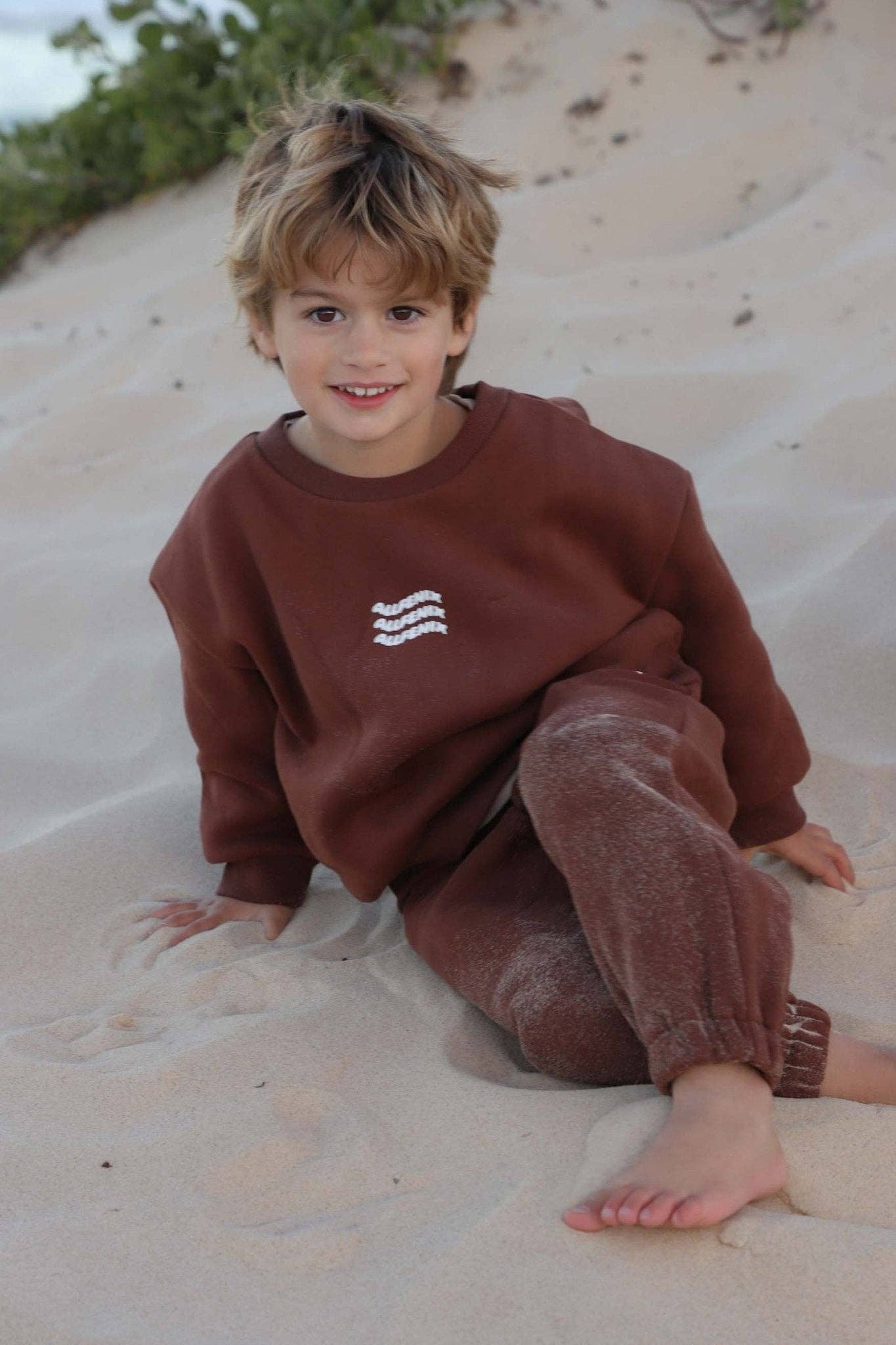 Mini Waves Crew Jumper | Chocolate